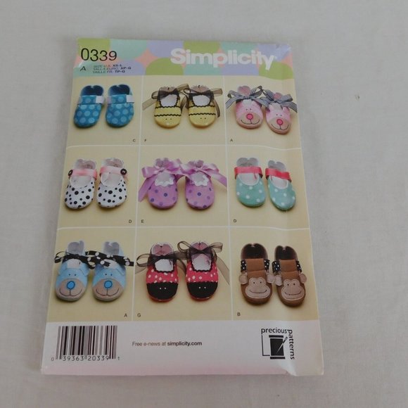 Simplicity 0339 Sewing Pattern Baby Booties 12 Styles Sizes XS-L Uncut Precious - Picture 1 of 3